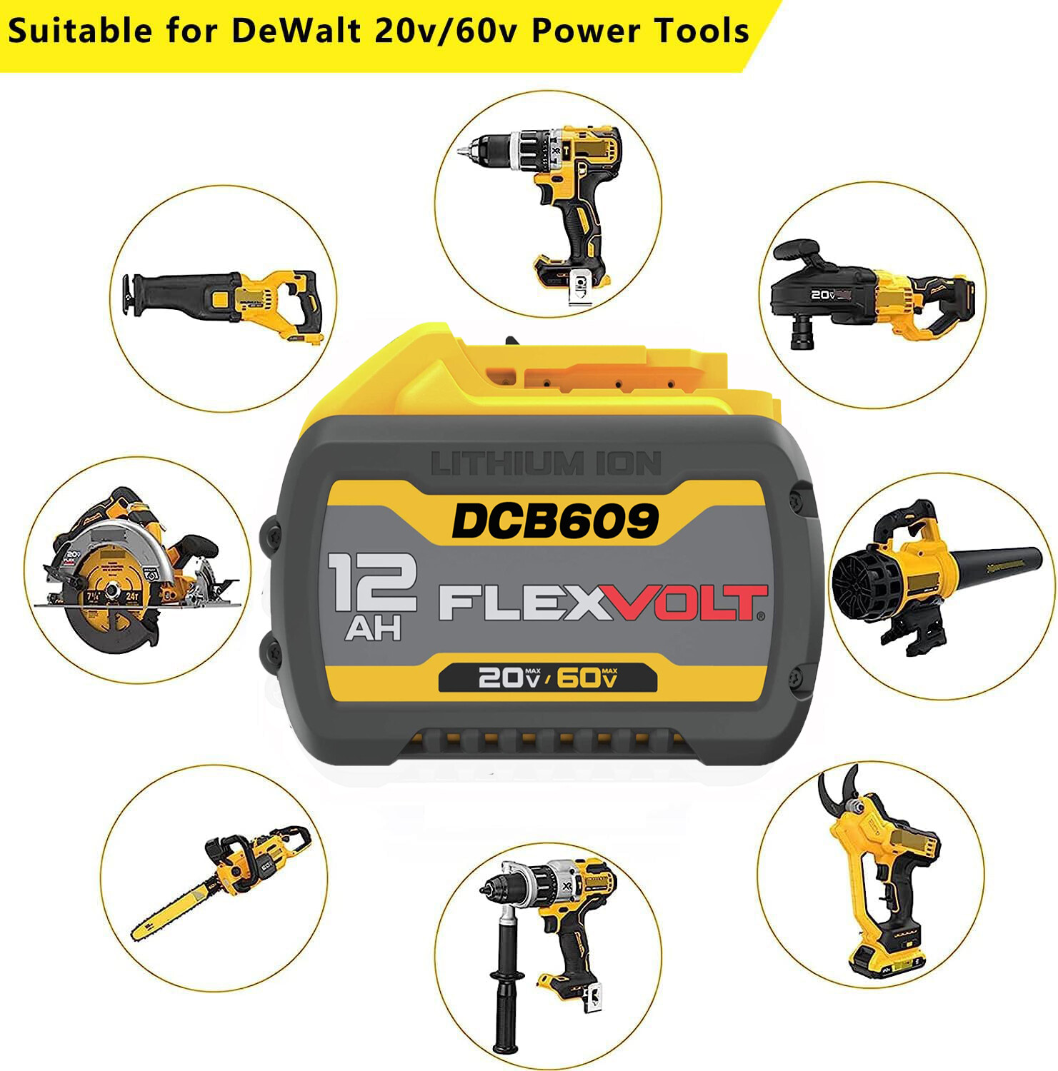 6 Pack DCB609-2 For DEWALT FLEXVOLT 20V/60V 12Ah 9Ah MAX Li-Ion Battery DCB606