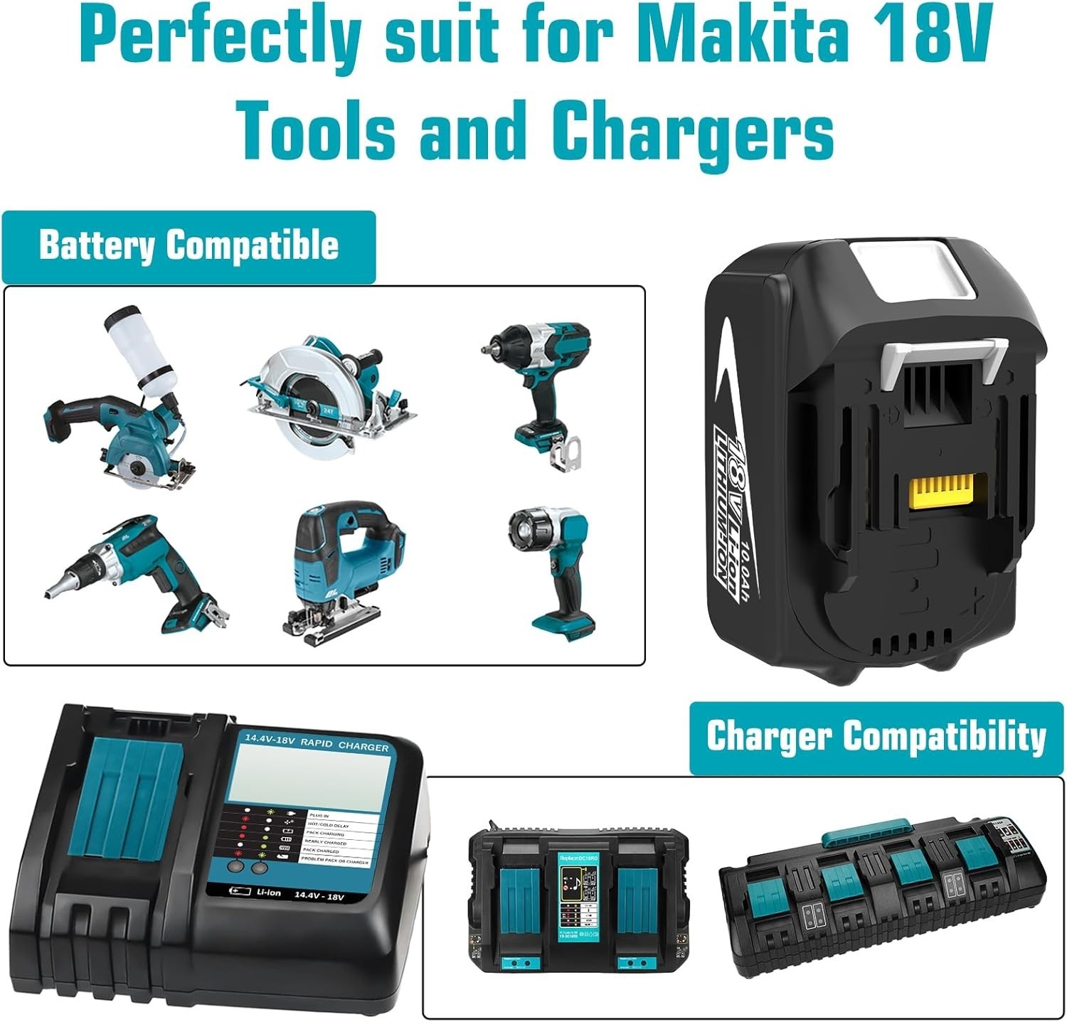 2~4Pack For Makita 18V Battery 10AH Li-Ion BL1830 BL1850 BL1840 BL1860B LXT Tool