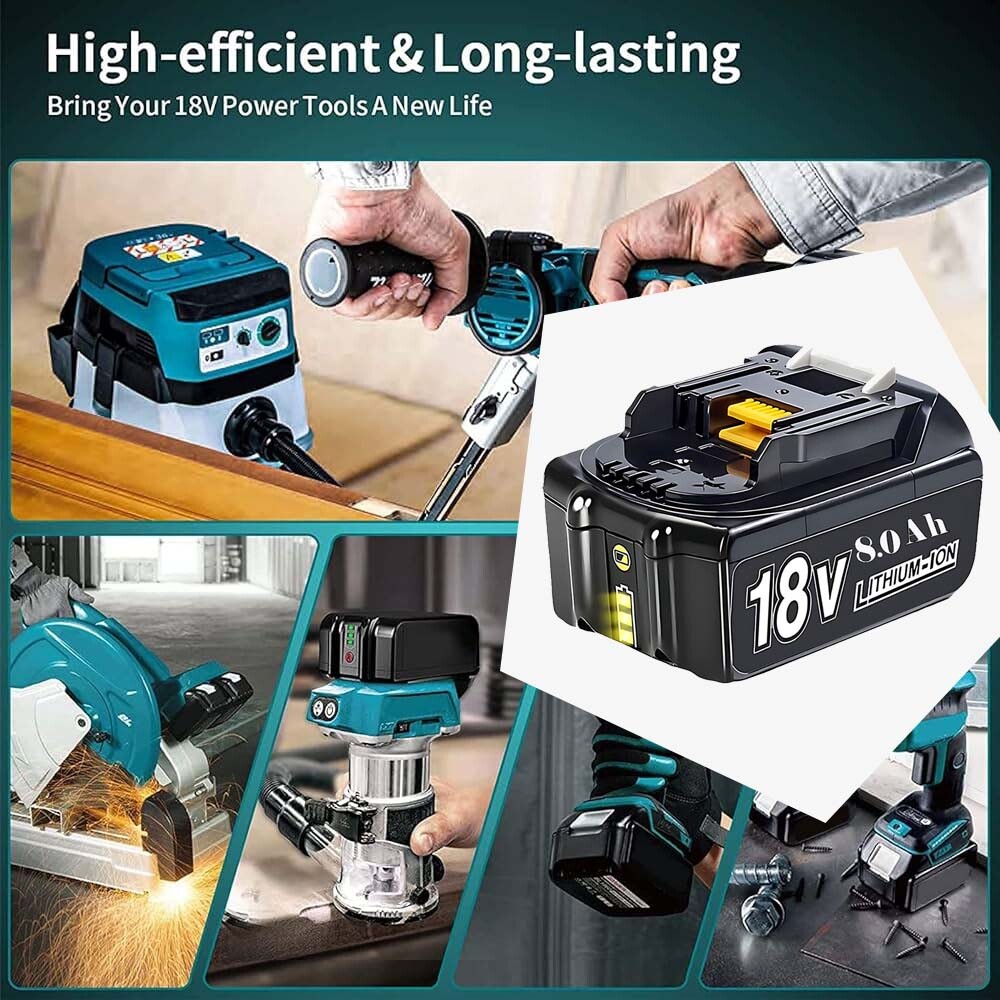 6~1 Pack 18V 8.0Ah Battery For Makita 18 Volt LXT Li-Ion BL1860B BL1830 BL1850