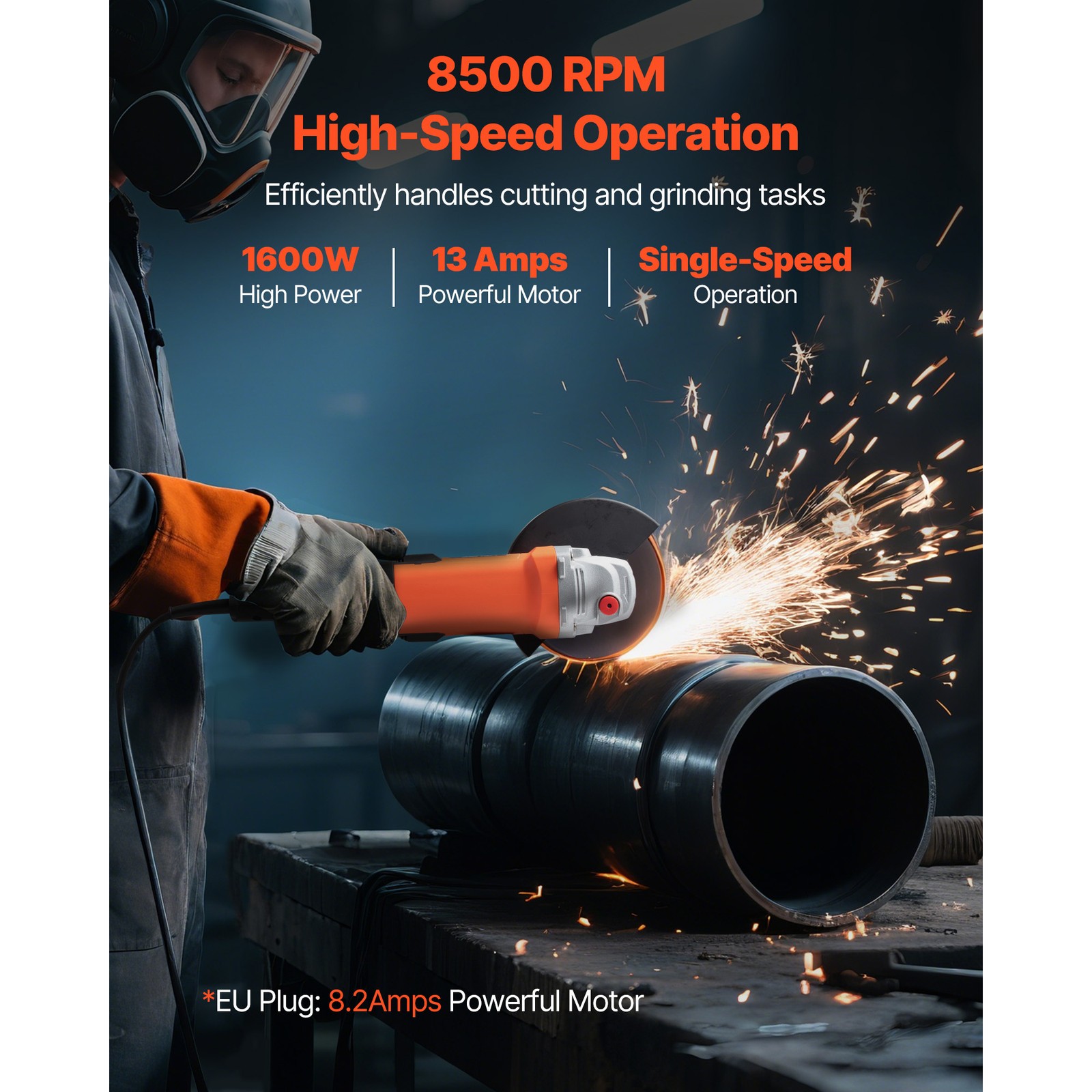 Uimoso 7″ Angle Grinder, 13A Electric Tool, 8500RPM High-Performance Grinder